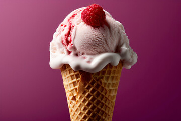 A close-up view of a delicious raspberry ripple ice cream cone. (Generative AI)&nbsp;