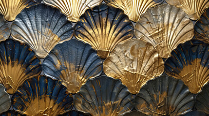 Texture of golden shells on a dark background

