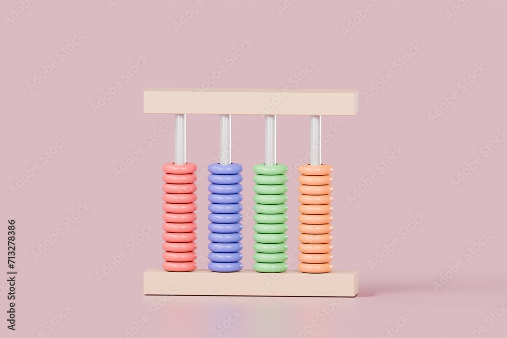 Poster 3d abacus icon minimal cute smooth isolated on pink pastel background, arithmetic game learn countin