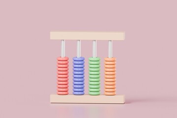 3D abacus icon minimal cute smooth isolated on pink pastel background, arithmetic game learn counting number concept. finance education. minimal cartoon.3D Rendering. a place for text, copy space. - obrazy, fototapety, plakaty