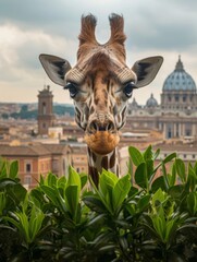 Obraz premium Giraffe in the city zoo - AI Generated Digital Art