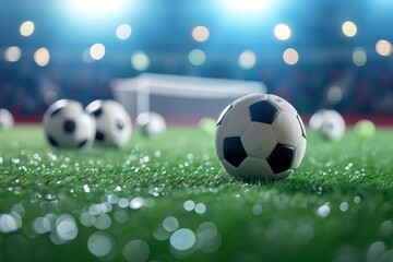 Naklejka premium soccer ball resting on a lush green field