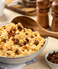 Macaroni and cheese with bacon pieces