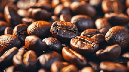 Fototapeta premium Aromatic Awakening: Immerse Yourself in the Deep Brown Hue of Roasted Coffee Beans, Unleashing an Aroma That Promises a Flavorful Journey into the Heart of Quality Coffee.