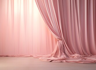 Pink silk curtains on pink background.