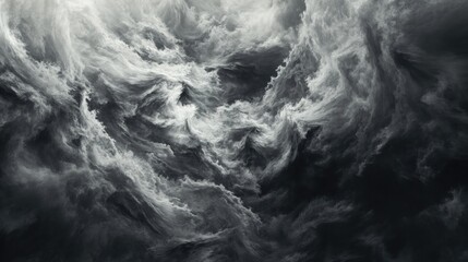 An abstract representation of climate change with swirling clouds in ominous shades of gray and blac