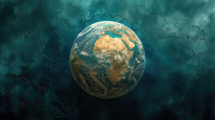 Obraz premium An abstract representation of the Earth covered in cracks and fractures, illustrating the fragility 