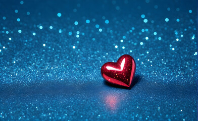 A small red heart on a sparkling soft blue background. Generative AI