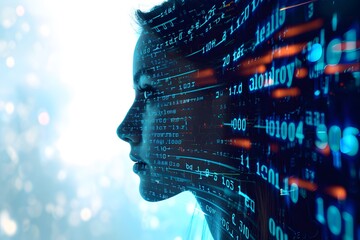 Woman with code analysis information technology.