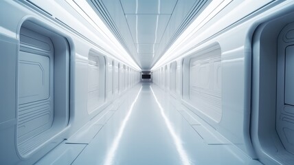 Obraz premium glowing neon white laser beams in modern passage