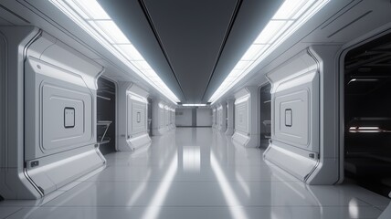 glowing white led stick lights in indoor corridor