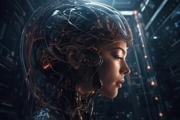 Fototapeta na wymiar futuristic ai robotics human head technology concept