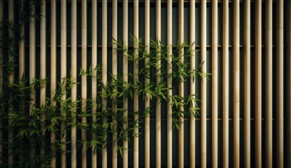 Obraz premium Sunlit wooden walls evoke a sense of nature and serene design, with abstract shadows and intricate textures