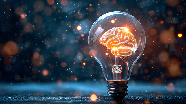 Business idea development, concept with  bulb and brain