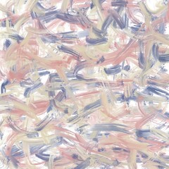 Blue abstract painting on canvas, with accents of brown and red flowers, hand-drawn artwork in a modern style.