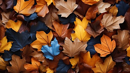A symphony of autumn leaves in a dense forest, creating a vibrant carpet on the ground -Generative Ai