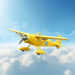 The overall hue is bright and clean with yellow biplane