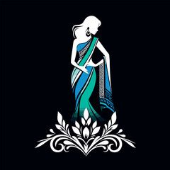 Fototapeta na wymiar Vector saree with women's figure clothing logo design, Generative Ai
