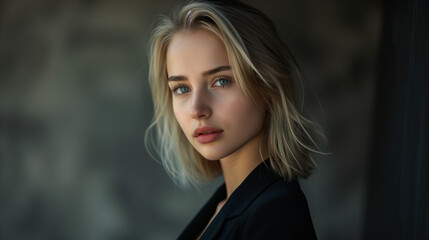 Obraz premium Young Woman with Striking Blue Eyes
