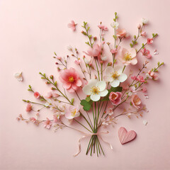 Fresh flowers lie on a half pink background - Copy space