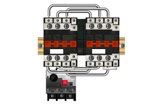 reversing magnetic contactor isolated on white background with thermal relay 