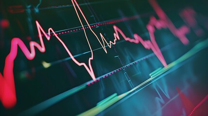 The stock market, where charts resemble heartbeats, capturing the essence of economic health through the rise and fall of prices. - obrazy, fototapety, plakaty