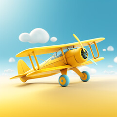 The overall hue is bright and clean with yellow biplane