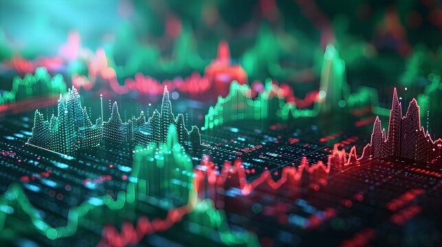 The stock market, a visual symphony of green peaks and red valleys, translating the financial story of a dynamic global economy. 