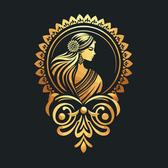 Fototapeta premium Vector saree with women's figure clothing logo design, Generative Ai