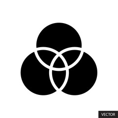 Three circle venn diagram vector icon in glyph style design for website, app, UI, isolated on white background. Vector illustration.