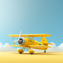The overall hue is bright and clean with yellow biplane