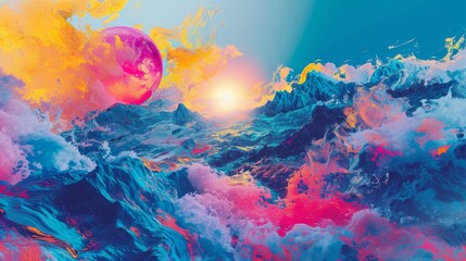 Surreal landscape with abstract elements and vivid colors background