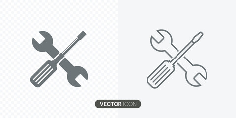 Spanner and screwdriver icons set.Settings and repair, Maintenance Tools with Screwdriver,Tools icon isolated on gray and transparent background. vector illustration