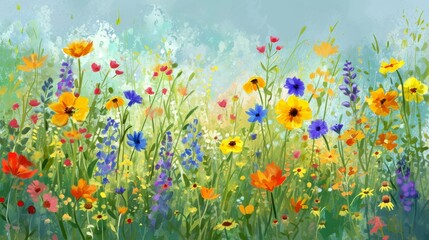 Fototapeta na wymiar Wildflower meadow abstract with a variety of floral elements background