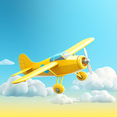 The overall hue is bright and clean with yellow biplane