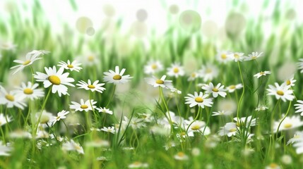 Vector green nature background White chamomiles flower Ai Generative