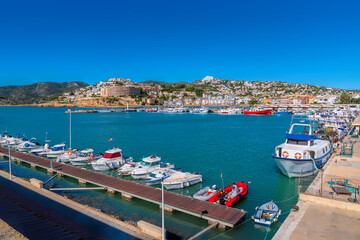 Fototapeta na wymiar Peniscola port Spain with boats and yachts a harbour in Castellon province Costa del Azahar