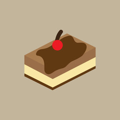 Sweet Chocolate Cake Dessert with Cherry vector illustration