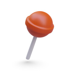 Realistic round candy on stick. Colored lollipop in inclined position. Classic sweets. Hard caramel without wrapper. Festive children menu. Vector template