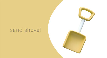 3D shovel for sand. Children toy tool for playing on beach, in sandbox. Vector isolated illustration. Summer concept. Classic tool for building sand castles