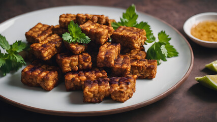 Fried tempeh for lunch and vegetarian protein source