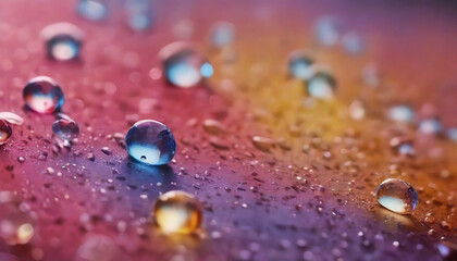 Water drops on glass surface with bokeh background. Close up. Generative AI