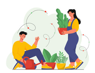 People with flowerpots vector concept