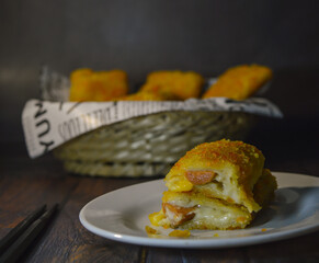 Risoles Mayonnaise or risoles mayo is breaded deep fried pastry make crunchy outside and melted mayonnaise from the inside contain sausage will always be a crowd favourite. selected focus.