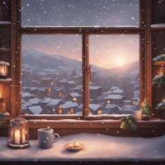 Winter Wonderland: Cozy Cocoa and Snowy Rooftops at Dusk