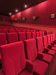 Fototapeta premium 3d render cinema seats red fabric (depth of field)