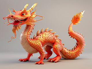 Obraz premium Chinese dragon is acting in 3D cartoon style. Suitable for children.