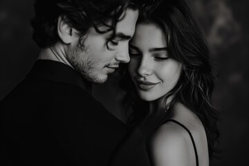 Fototapeta premium Black and white photo of a man and a woman in love