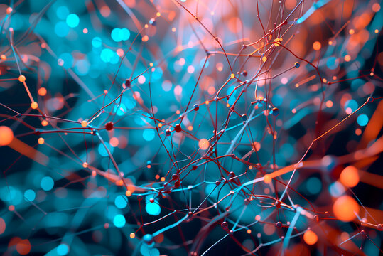 Neural network view of artificial intelligence working in Big Date or the digital metaverse in the future. Innovations of progressive modern computer technologies. The structure of neural connections