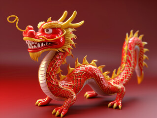 Fototapeta premium Chinese dragon is acting in 3D cartoon style. Suitable for children.